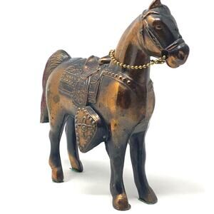 VTG Brass Finish Horse Figurine 7 1/4" Cast Metal Hollow Western Saddle Rancher